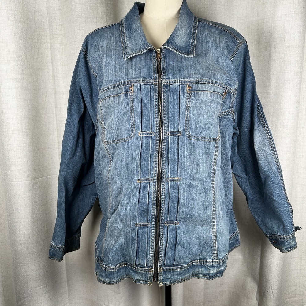 Vintage Y2K Tommy Hilfiger Womens‎ 3X Plus Blue Denim Zip-Up Jean Jacket Trucker